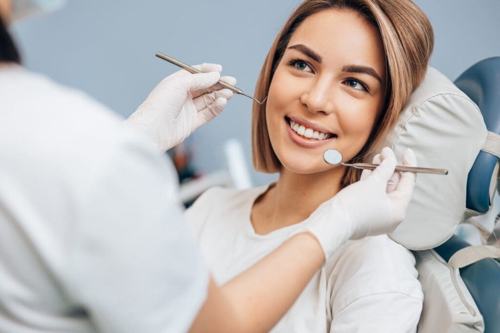 Woman having dental exam